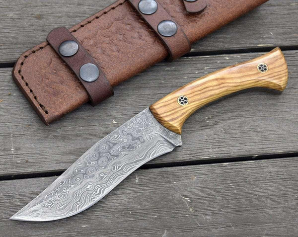 Chimera Damascus Steel Engraved Knife with Exotic Olive Wood Handle - Gifts for You 'n Me