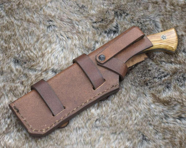 Chimera Damascus Steel Engraved Knife with Exotic Olive Wood Handle - Gifts for You 'n Me