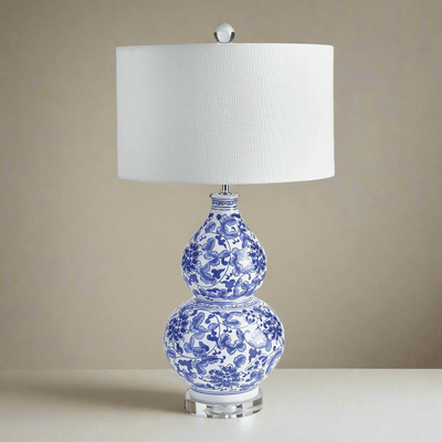 Chinoiserie Double Gourd Table Lamp with Floral Design