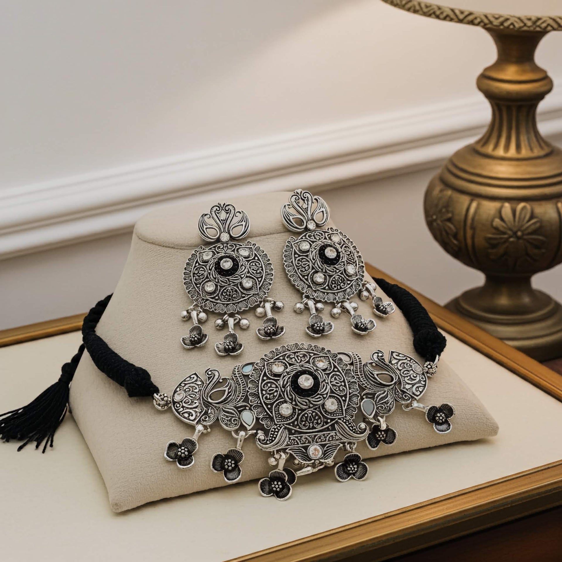 Bohemian Oxidized Choker with Black Flower Charms - Gift for Her LeDeSaRa Lifestyle