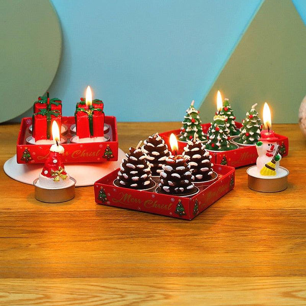 Christmas Candle Themed Festival Ornament Christmas Tea light Candles Handmade Delicate Santa Claus Snowman Pine Cones Christmas Tree Candles Christmas Home Decorations Decorative Cartoon Shaped Candle Home Decor
