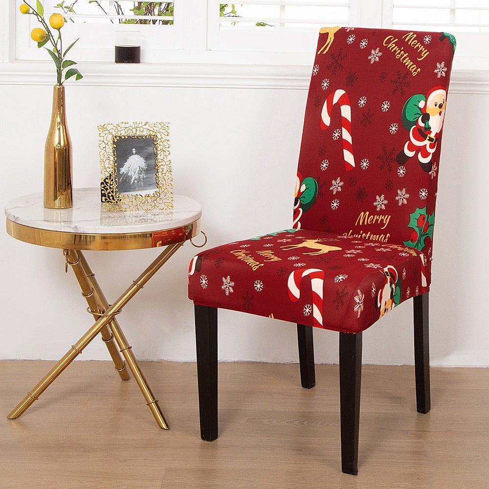 Christmas Chair Cover Stretch Seat Case Spandex Chair Covers Elastic for Kitchen Dining Room Chair Banquet Slipcovers Persons Chair Cover for Christmas Kitchen Decoration Restaurant Holiday Festival Party