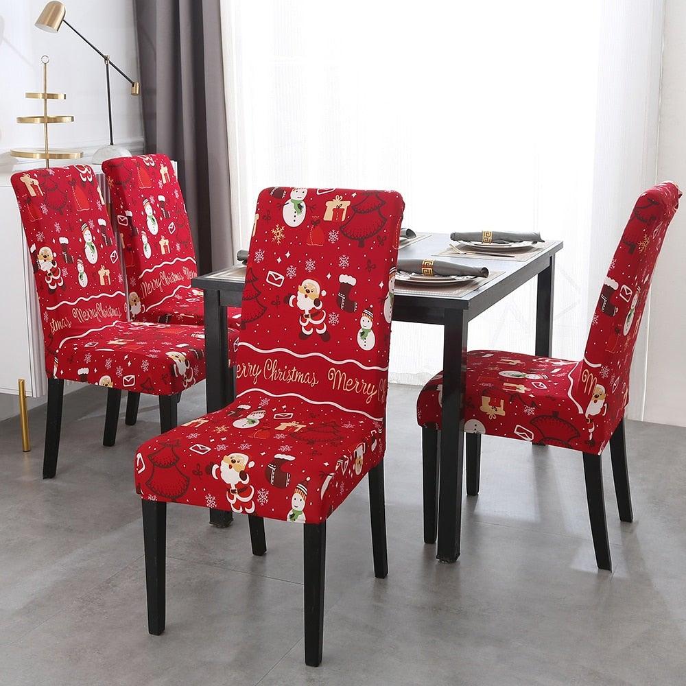 Christmas Chair Cover Stretch Seat Case Spandex Chair Covers Elastic for Kitchen Dining Room Chair Banquet Slipcovers Persons Chair Cover for Christmas Kitchen Decoration Restaurant Holiday Festival Party