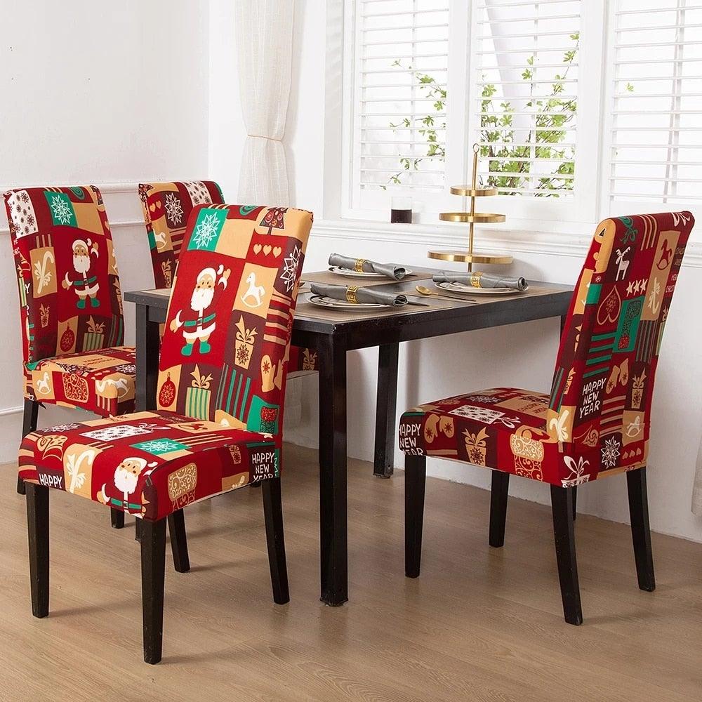 Christmas Chair Cover Stretch Seat Case Spandex Chair Covers Elastic for Kitchen Dining Room Chair Banquet Slipcovers Persons Chair Cover for Christmas Kitchen Decoration Restaurant Holiday Festival Party