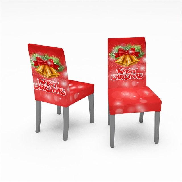 Christmas Chair Covers Santa Printed Elastic Stretch Dining Room Chair Slipcover Kitchen Seat Cover Spandex Home Decor chair Stretch Removable Washable Dining Room Chair Protector Slipcovers Christmas Decoration/Home Decor Dining Room Seat Cover