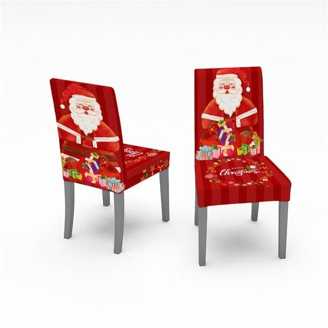 Christmas Chair Covers Santa Printed Elastic Stretch Dining Room Chair Slipcover Kitchen Seat Cover Spandex Home Decor chair Stretch Removable Washable Dining Room Chair Protector Slipcovers Christmas Decoration/Home Decor Dining Room Seat Cover