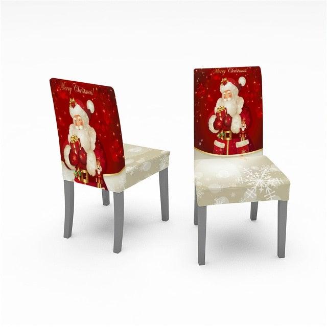 Christmas Chair Covers Santa Printed Elastic Stretch Dining Room Chair Slipcover Kitchen Seat Cover Spandex Home Decor chair Stretch Removable Washable Dining Room Chair Protector Slipcovers Christmas Decoration/Home Decor Dining Room Seat Cover