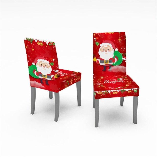 Christmas Chair Covers Santa Printed Elastic Stretch Dining Room Chair Slipcover Kitchen Seat Cover Spandex Home Decor chair Stretch Removable Washable Dining Room Chair Protector Slipcovers Christmas Decoration/Home Decor Dining Room Seat Cover