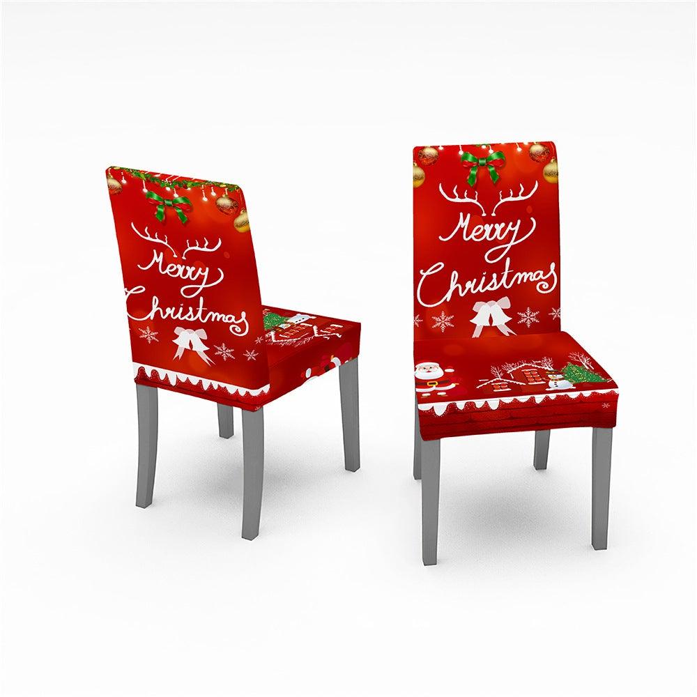 Christmas Chair Covers Santa Printed Elastic Stretch Dining Room Chair Slipcover Kitchen Seat Cover Spandex Home Decor chair Stretch Removable Washable Dining Room Chair Protector Slipcovers Christmas Decoration/Home Decor Dining Room Seat Cover