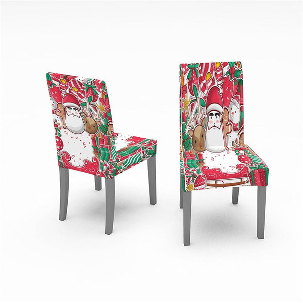 Christmas Chair Covers Santa Printed Elastic Stretch Dining Room Chair Slipcover Kitchen Seat Cover Spandex Home Decor chair Stretch Removable Washable Dining Room Chair Protector Slipcovers Christmas Decoration/Home Decor Dining Room Seat Cover