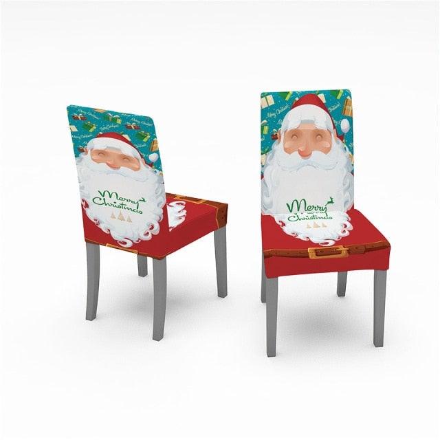 Christmas Chair Covers Santa Printed Elastic Stretch Dining Room Chair Slipcover Kitchen Seat Cover Spandex Home Decor chair Stretch Removable Washable Dining Room Chair Protector Slipcovers Christmas Decoration/Home Decor Dining Room Seat Cover