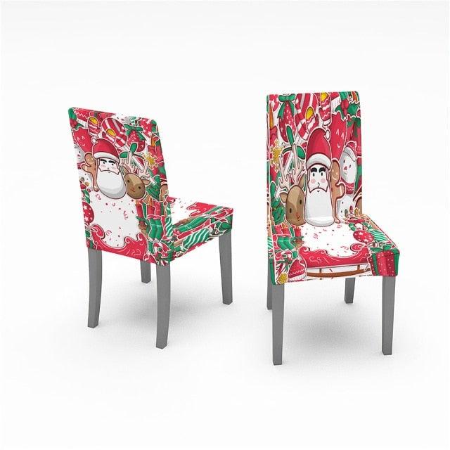 Christmas Chair Covers Santa Printed Elastic Stretch Dining Room Chair Slipcover Kitchen Seat Cover Spandex Home Decor chair Stretch Removable Washable Dining Room Chair Protector Slipcovers Christmas Decoration/Home Decor Dining Room Seat Cover