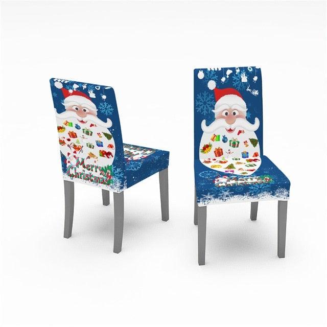 Christmas Chair Covers Santa Printed Elastic Stretch Dining Room Chair Slipcover Kitchen Seat Cover Spandex Home Decor chair Stretch Removable Washable Dining Room Chair Protector Slipcovers Christmas Decoration/Home Decor Dining Room Seat Cover