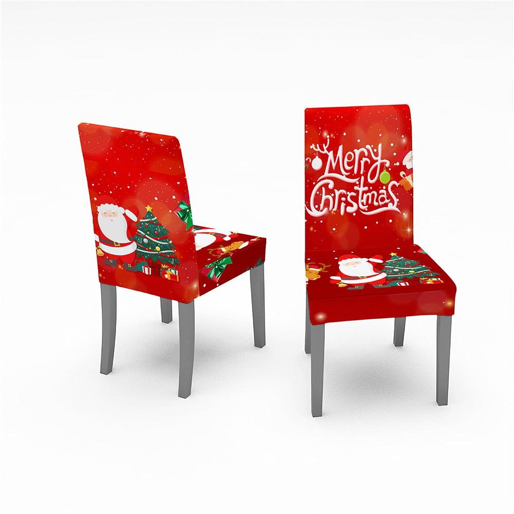 Christmas Chair Covers Santa Printed Elastic Stretch Dining Room Chair Slipcover Kitchen Seat Cover Spandex Home Decor chair Stretch Removable Washable Dining Room Chair Protector Slipcovers Christmas Decoration/Home Decor Dining Room Seat Cover