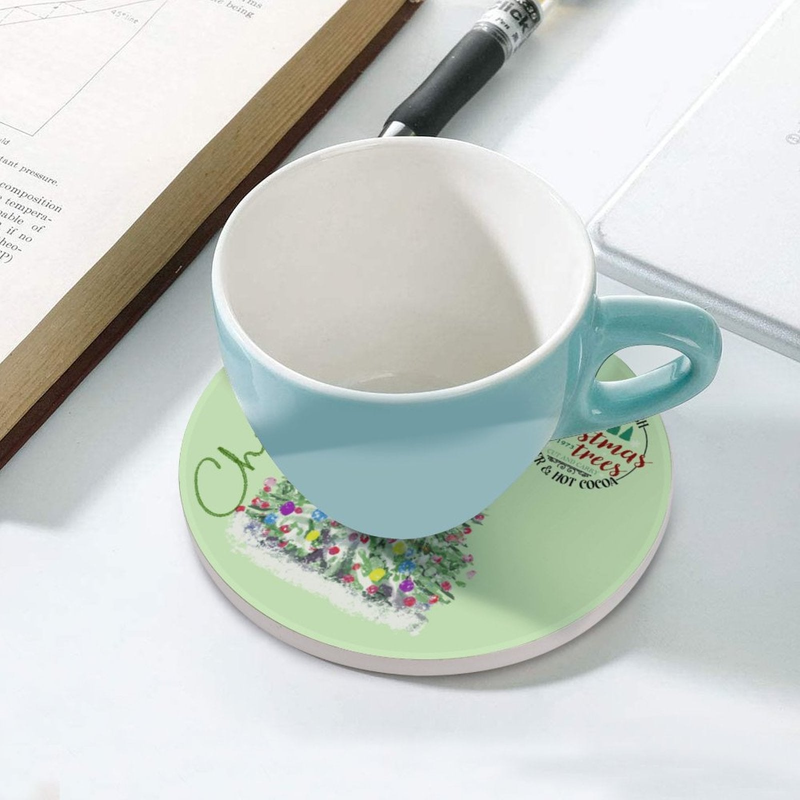 Christmas Cocoa Tree Farm Ceramic Coaster