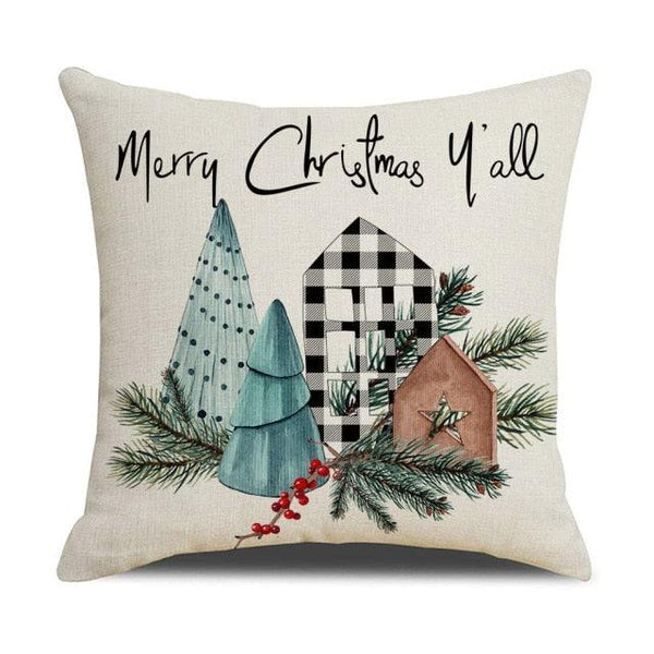 Christmas Decoration Cushion Cover  Decorative Throw Pillow Cover Christmas Decor Xmas Winter Decorations Holiday Pillows Cushion Case Candle Pine Tree Deer Sleigh Printed Pillow Cover Xmas 45X45CM
