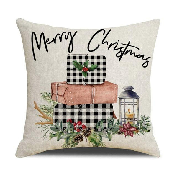 Christmas Decoration Cushion Cover  Decorative Throw Pillow Cover Christmas Decor Xmas Winter Decorations Holiday Pillows Cushion Case Candle Pine Tree Deer Sleigh Printed Pillow Cover Xmas 45X45CM
