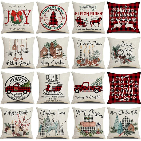 Christmas Decoration Cushion Cover  Decorative Throw Pillow Cover Christmas Decor Xmas Winter Decorations Holiday Pillows Cushion Case Candle Pine Tree Deer Sleigh Printed Pillow Cover Xmas 45X45CM