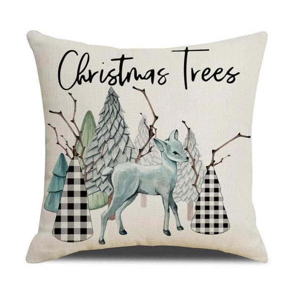 Christmas Decoration Cushion Cover  Decorative Throw Pillow Cover Christmas Decor Xmas Winter Decorations Holiday Pillows Cushion Case Candle Pine Tree Deer Sleigh Printed Pillow Cover Xmas 45X45CM