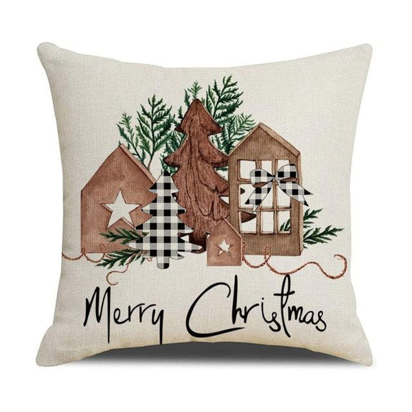 Christmas Decoration Cushion Cover  Decorative Throw Pillow Cover Christmas Decor Xmas Winter Decorations Holiday Pillows Cushion Case Candle Pine Tree Deer Sleigh Printed Pillow Cover Xmas 45X45CM