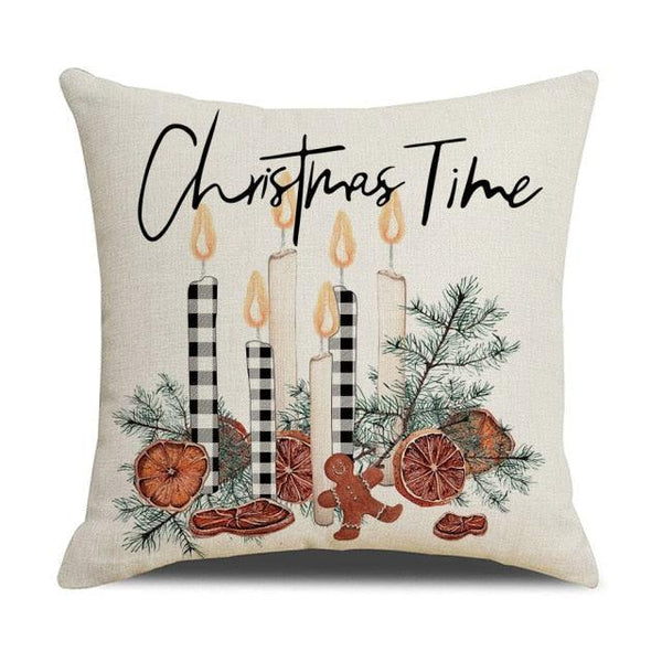 Christmas Decoration Cushion Cover  Decorative Throw Pillow Cover Christmas Decor Xmas Winter Decorations Holiday Pillows Cushion Case Candle Pine Tree Deer Sleigh Printed Pillow Cover Xmas 45X45CM