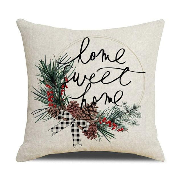 Christmas Decoration Cushion Cover  Decorative Throw Pillow Cover Christmas Decor Xmas Winter Decorations Holiday Pillows Cushion Case Candle Pine Tree Deer Sleigh Printed Pillow Cover Xmas 45X45CM
