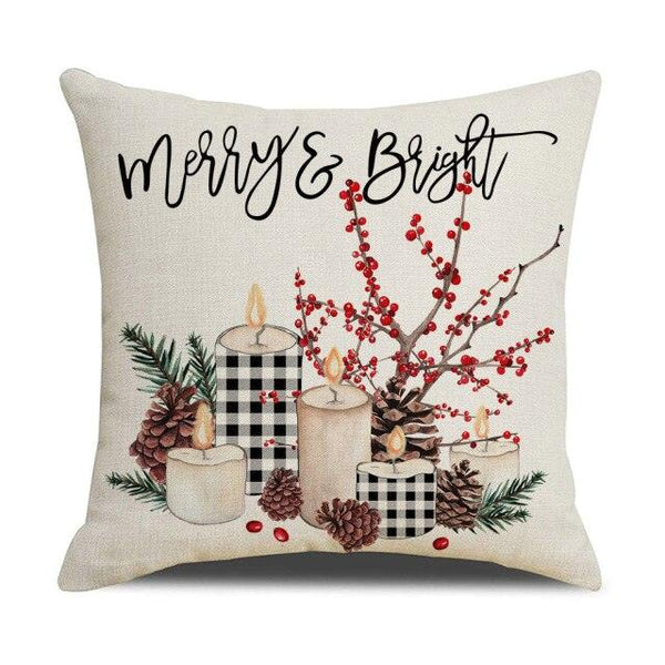 Christmas Decoration Cushion Cover  Decorative Throw Pillow Cover Christmas Decor Xmas Winter Decorations Holiday Pillows Cushion Case Candle Pine Tree Deer Sleigh Printed Pillow Cover Xmas 45X45CM
