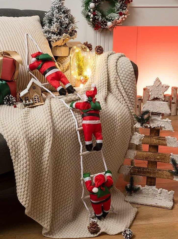 Christmas Electric Santa Decor, Santa Climbing Ropes & Ladder Toy Ornament