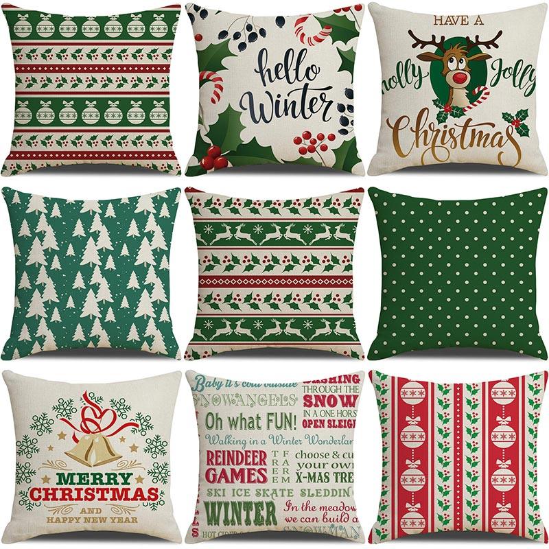 Christmas Green Stripe Pattern Cotton Linen Throw Pillow Christmas Stripe Pillow Cases Christmas Green Decorative Cushion Cover Cotton Linen Pillowcase Indoor Sofa Decorations Home Sofa Decorative Pillowcase 45X45CM