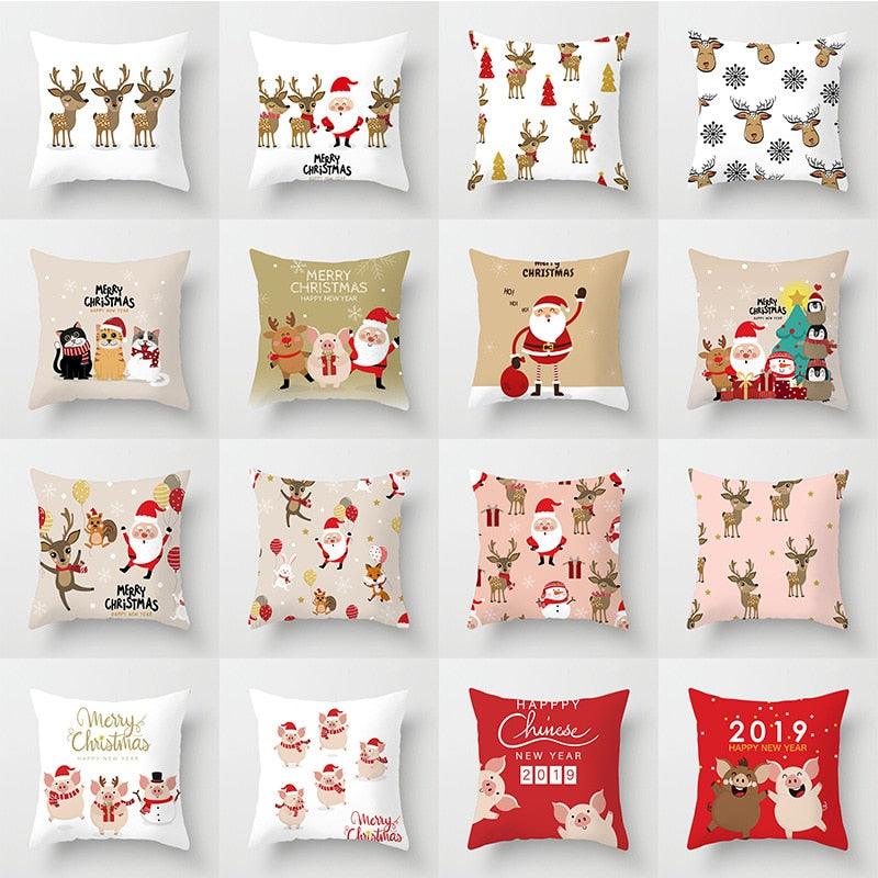 Christmas Pillowcase Tree Santa Claus Cushion Cover Christmas Pillow Case Decorative Santa Claus Xmas Throw Pillowcase Cotton Linen Square Cushion Pillow Covers