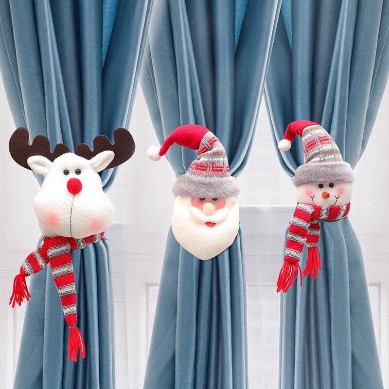 Christmas Plaid Curtain Buckle Santa Snowman Curtain Tiebacks Tie Rope Christmas Decor Curtain Buckle Santa Claus Holdback Decor Snowman Drapes Holder For Home Window Xmas Ornaments Gift