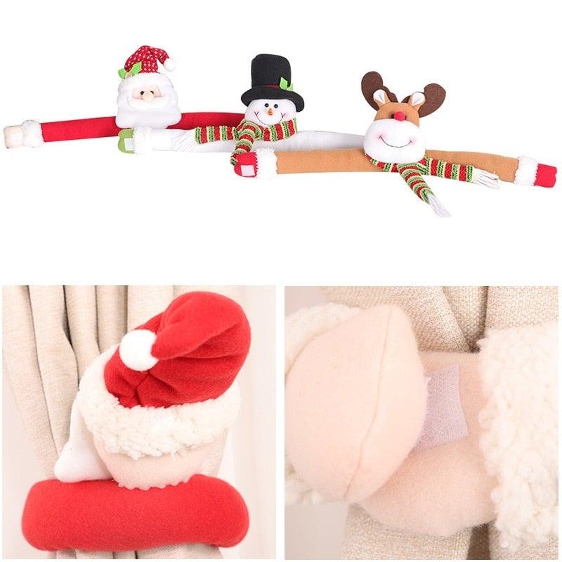 Christmas Plaid Curtain Buckle Santa Snowman Curtain Tiebacks Tie Rope Christmas Decor Curtain Buckle Santa Claus Holdback Decor Snowman Drapes Holder For Home Window Xmas Ornaments Gift