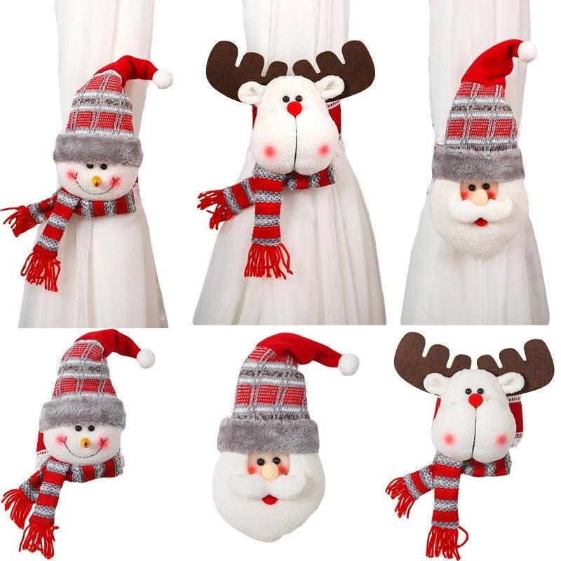 Christmas Plaid Curtain Buckle Santa Snowman Curtain Tiebacks Tie Rope Christmas Decor Curtain Buckle Santa Claus Holdback Decor Snowman Drapes Holder For Home Window Xmas Ornaments Gift