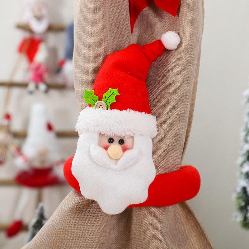 Christmas Plaid Curtain Buckle Santa Snowman Curtain Tiebacks Tie Rope Christmas Decor Curtain Buckle Santa Claus Holdback Decor Snowman Drapes Holder For Home Window Xmas Ornaments Gift