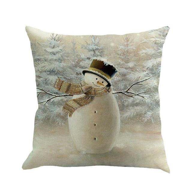 Christmas Printing Sofa Bed Home Decor Pillow Cover Pillow Case Holiday Decorative Christmas Throw Pillows Cotton Linen Winter Snowman Wolf Deer Pillow Covers Cases for Home