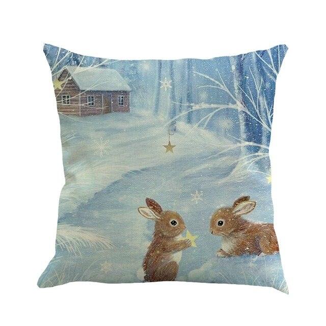 Christmas Printing Sofa Bed Home Decor Pillow Cover Pillow Case Holiday Decorative Christmas Throw Pillows Cotton Linen Winter Snowman Wolf Deer Pillow Covers Cases for Home
