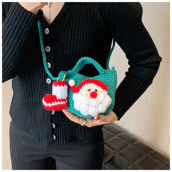 Christmas pure handmade woolen knitted bag new style women's bag fashionable versatile shoulder bag Santa Claus finished bag