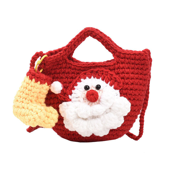 Christmas pure handmade woolen knitted bag new style women's bag fashionable versatile shoulder bag Santa Claus finished bag
