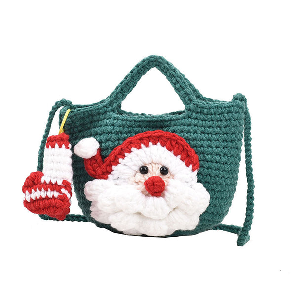 Christmas pure handmade woolen knitted bag new style women's bag fashionable versatile shoulder bag Santa Claus finished bag