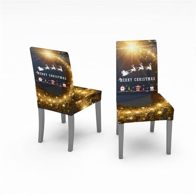 Christmas Removable Washable Dining Room Chair Protector Slipcovers for Christmas Home Decor Holiday Seat Cover Christmas Chair Covers Santa Printed Elastic Stretch Dining Chairs Chair Slipcover Kitchen Seat Cover Home Decor