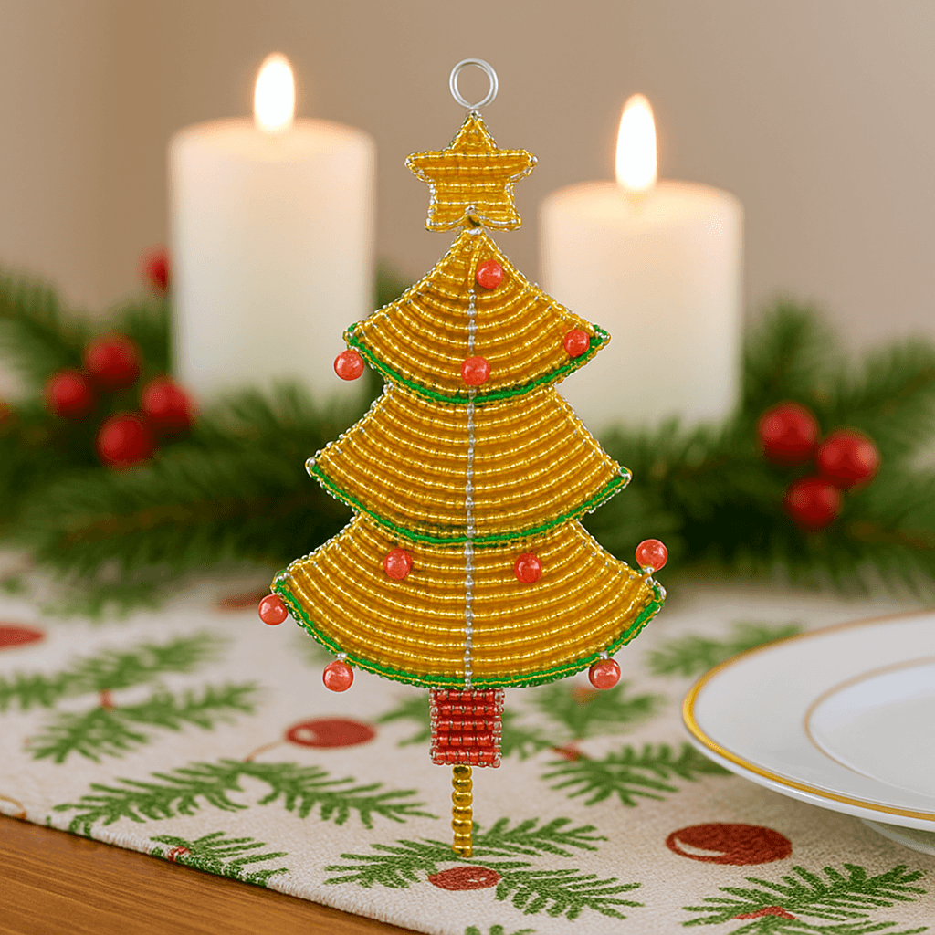 Beaded Christmas Tree with Star Ornament â€“ Handmade Holiday DÃ©cor by Haitian Artisans.