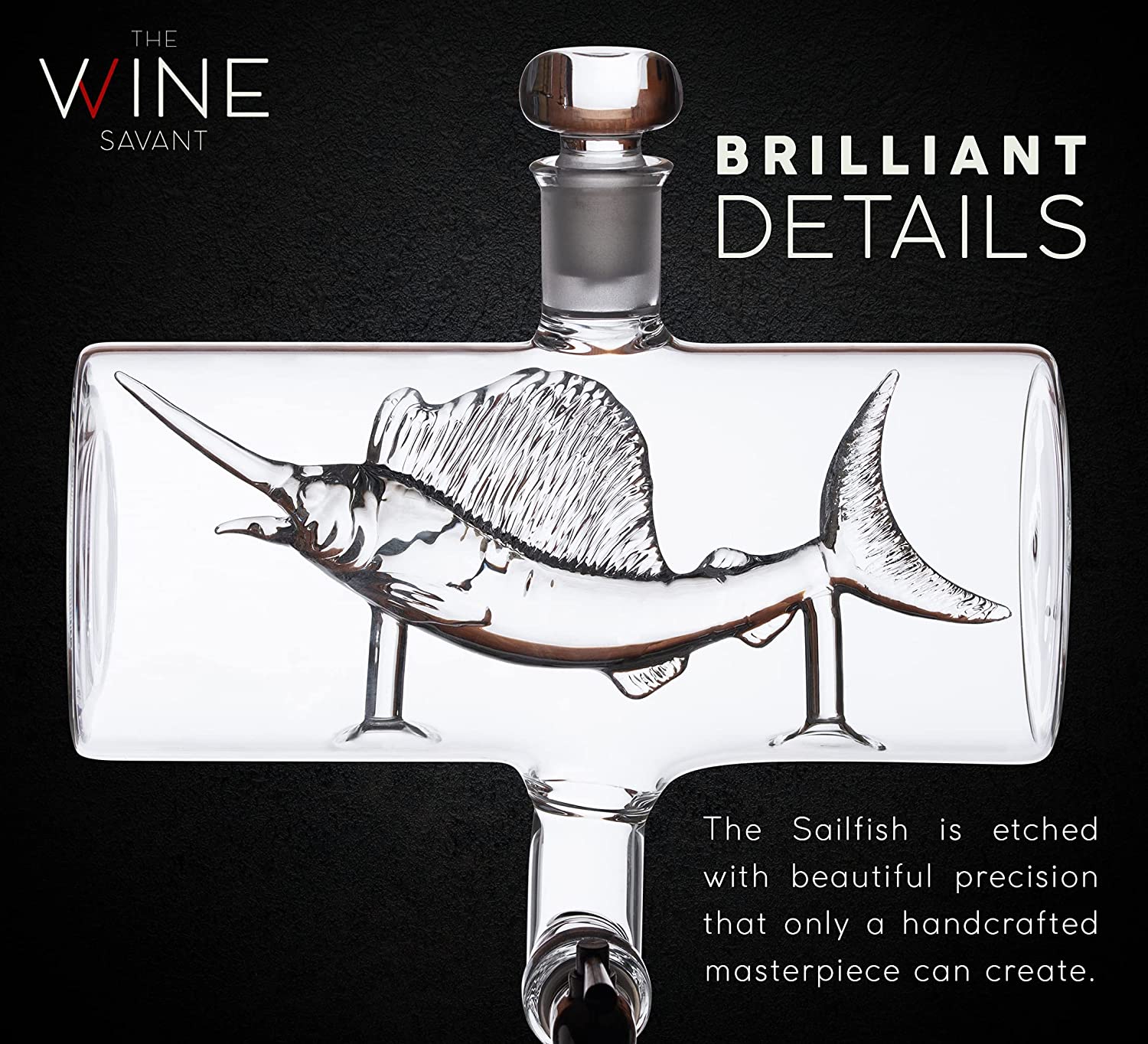 Swordfish & Sailfish Wine &Whiskey Decanter Dispenser and 4 Liquor Glasses - Fishing & Boat Decanter & Glass Set - Fishing Gifts for Men Bourbon & Scotch Decanter for Alcohol - Fisherman Gifts for Dad