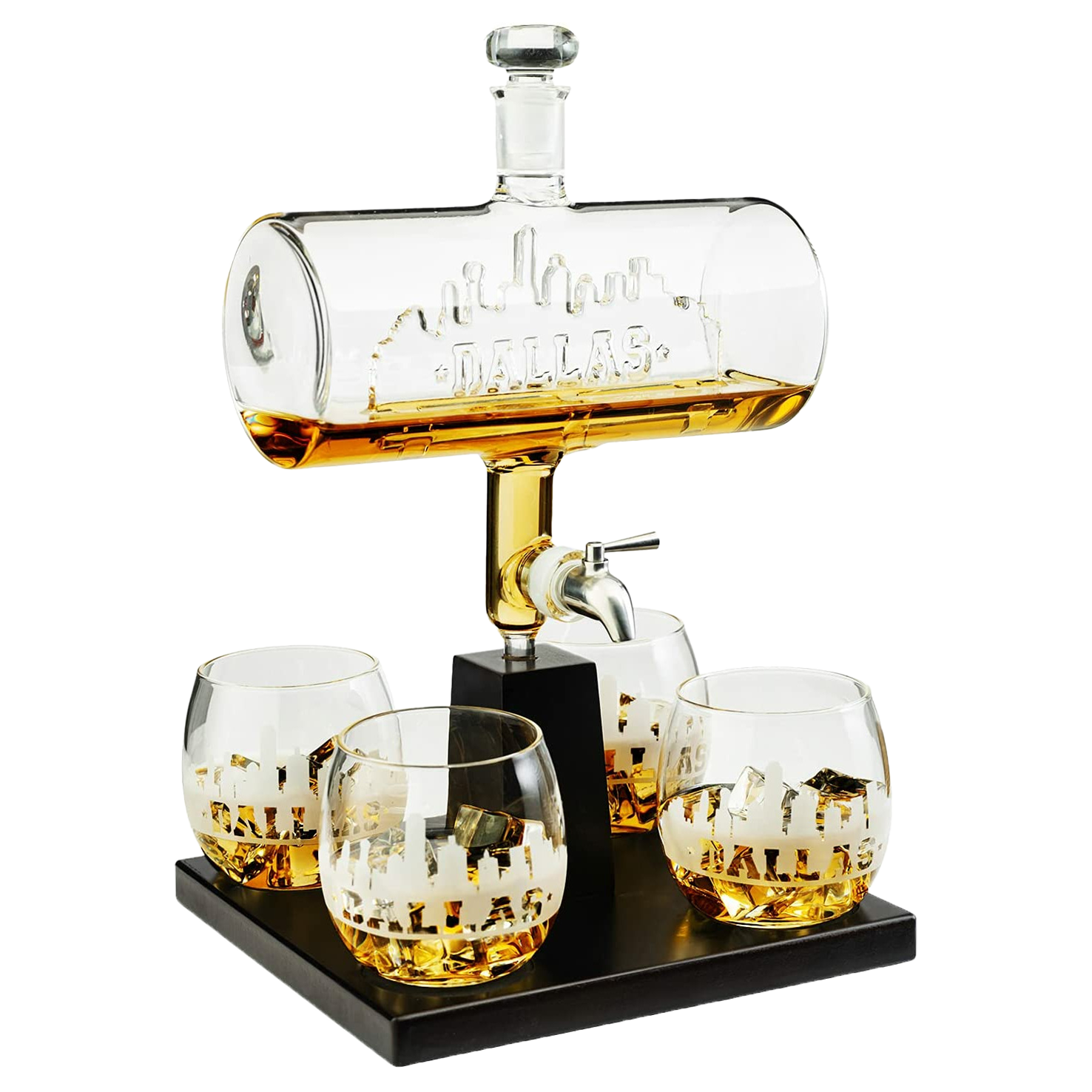 Wine & Whiskey Decanter Set 1100ml by The Wine Savant with 4 Whiskey Glasses, Drink Dispenser Scotch, Bourbon, Brandy Home Office Apartment Decor, Gifts - Dallas, Memphis, New York & Los Angeles Gifts