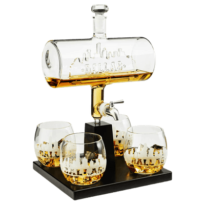 Wine & Whiskey Decanter Set 1100ml by The Wine Savant with 4 Whiskey Glasses, Drink Dispenser Scotch, Bourbon, Brandy Home Office Apartment Decor, Gifts - Dallas, Memphis, New York & Los Angeles Gifts