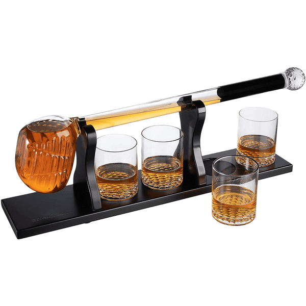 Golf Whiskey Decanter and 4 Liquor Glasses - Decanter & Glass Set - Golf Stick Gifts for Men - Unique Whiskey Decanter Set - Bourbon & Scotch Decanter for Serving Alcohol - Golfer Gifts for Dad