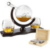 The Wine Savant Globe Car Whiskey Decanter - With 2 Globe Glasses, Includes Whiskey Stones For Whiskey, Scotch, Bourbon or Wine Matching Globe Glasses, HOME BAR DECOR Clear