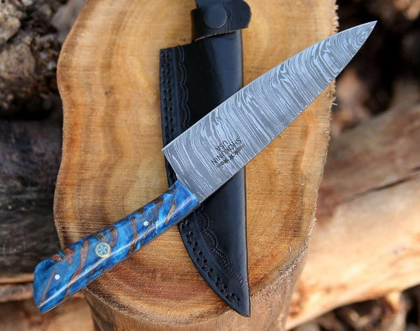 Cinder Damascus Chef Knife with Pine Cone Handle - Gifts for You 'n Me