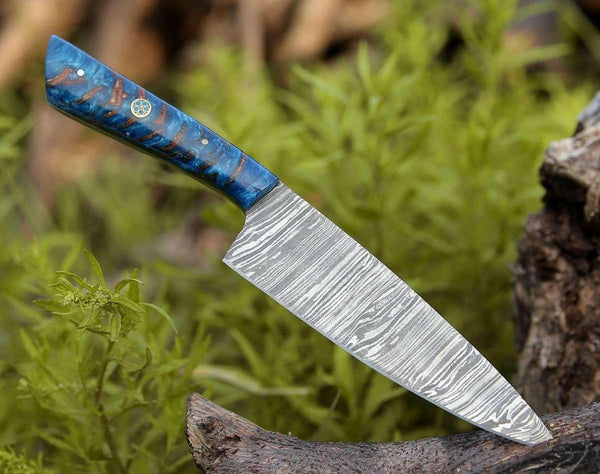 Cinder Damascus Chef Knife with Pine Cone Handle - Gifts for You 'n Me