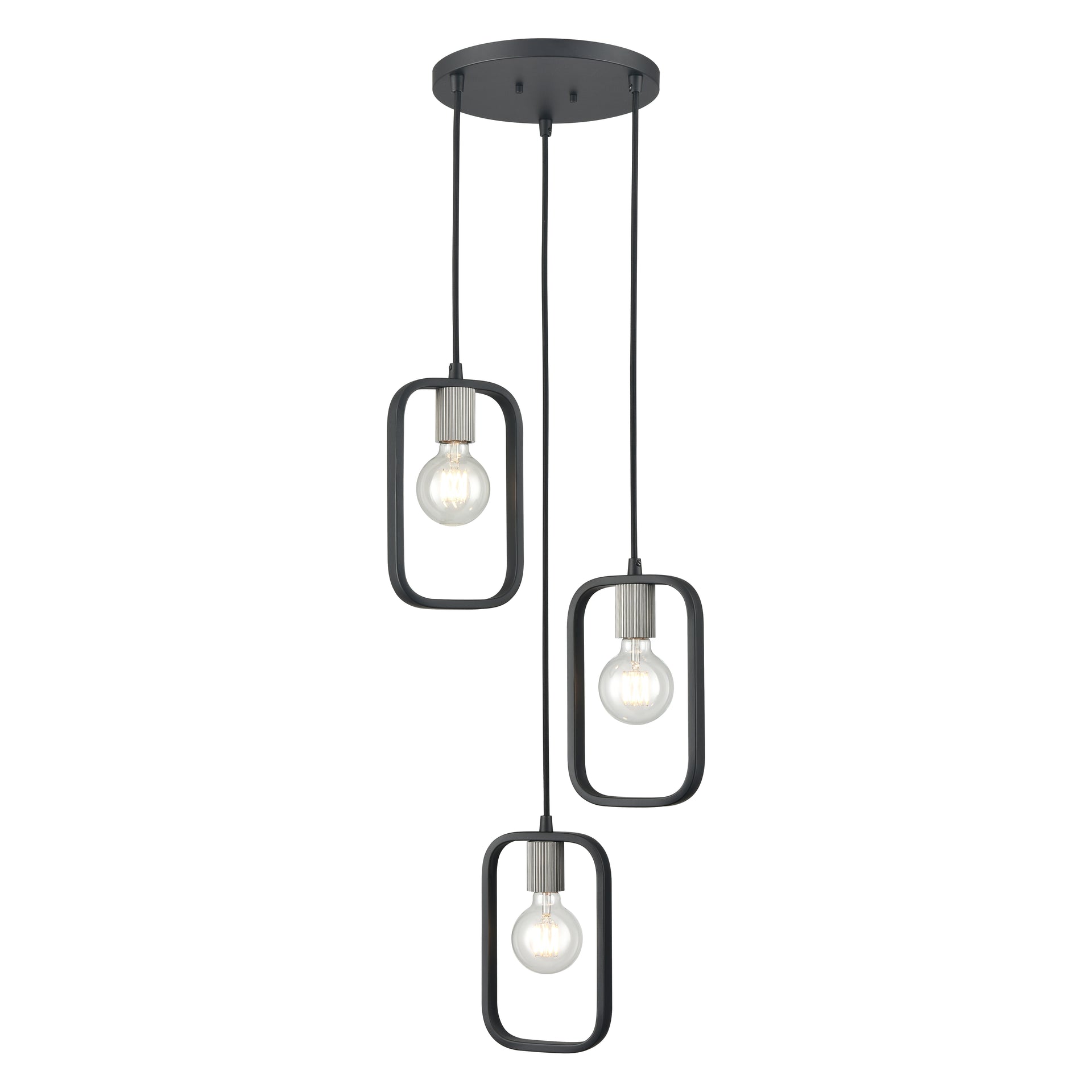 Dylan 12'' Wide 3-Light Chandelier - Matte Black with Nickel Sockets