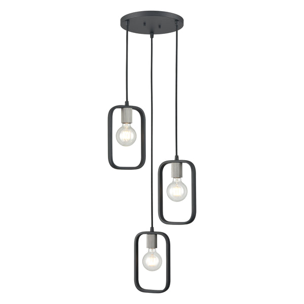 Dylan 12'' Wide 3-Light Chandelier - Matte Black with Nickel Sockets